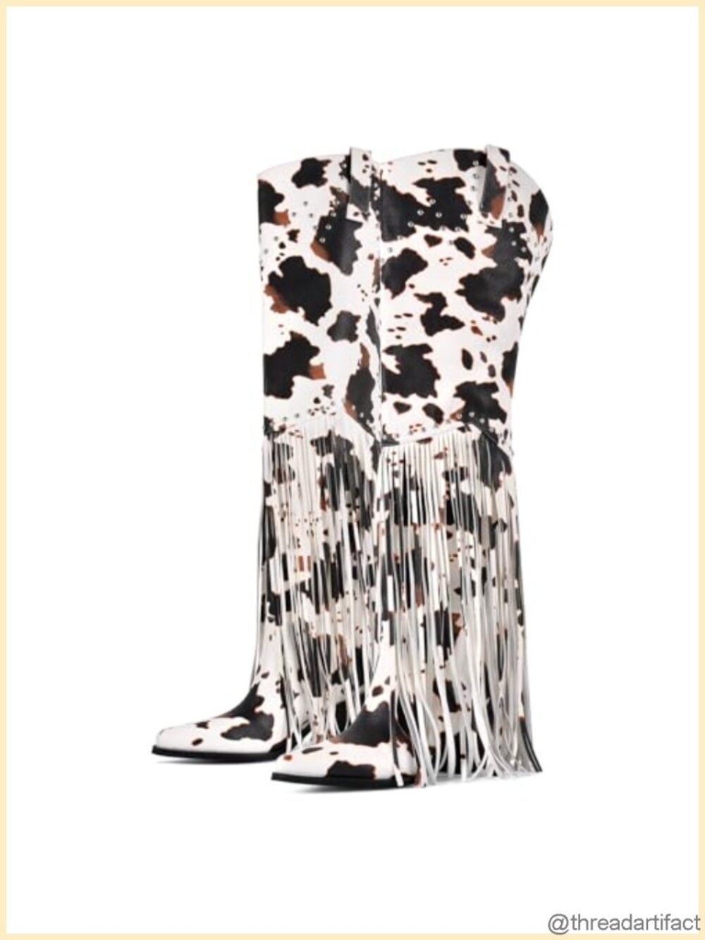 Western Fringe Over the Knee Cowboy Boots Stacked Heel Wide Calf